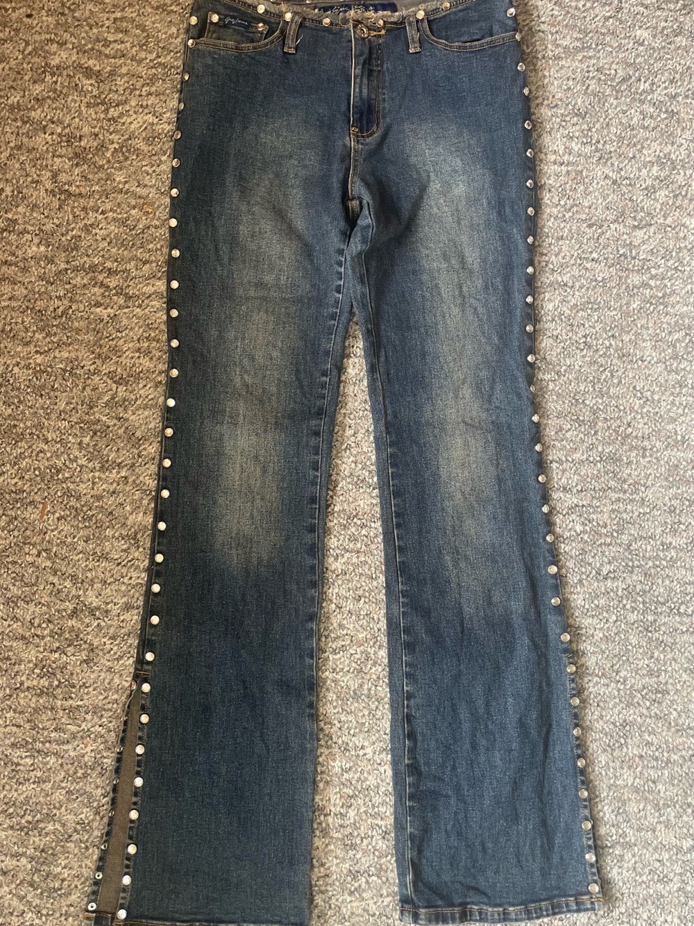 Women’s Dark Blue Rhinestone Stud-Trim Epic Jeans Size 9